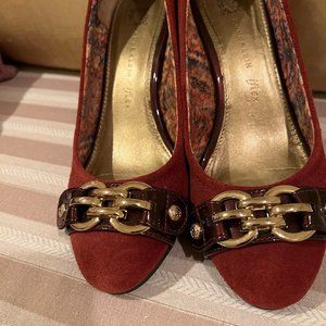 Bandolino Red Suede Wedge Heels - Size 7.5